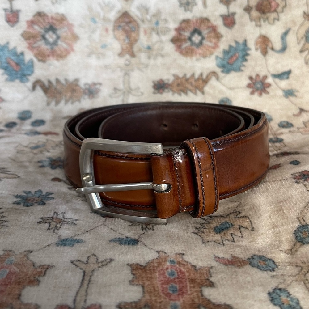 Prada Brown Leather Belt with Silver Buckle